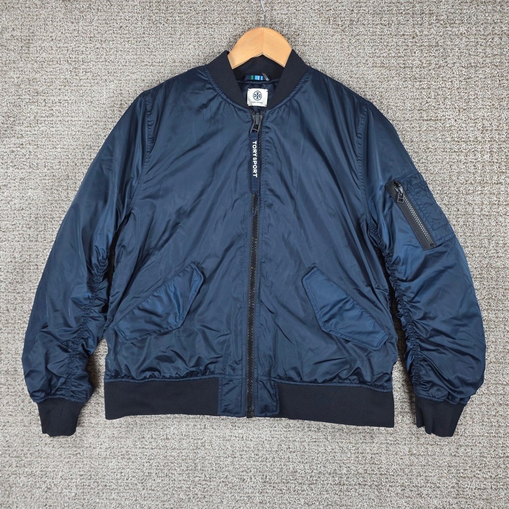 Tory Sport Women Blue Bomber Jacket Full Zip Pockets Athletic Outerwear‎ Small